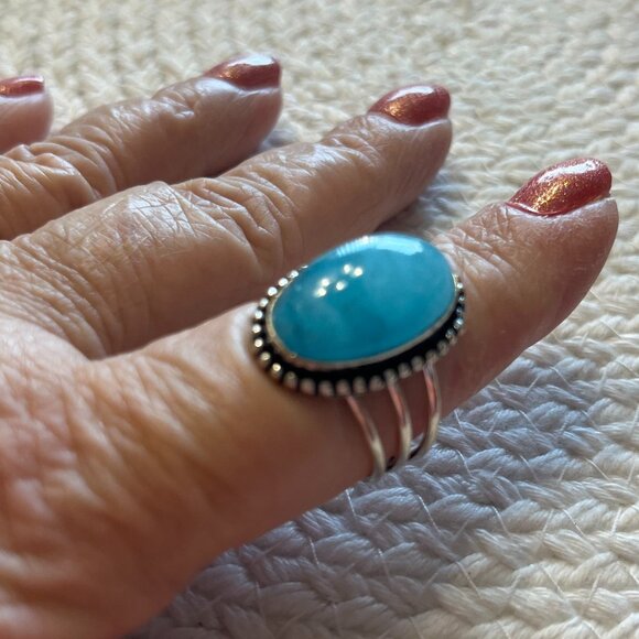 Gorgeous BLUE HEMEMORPHITE Handmade Sterling 925 Size 11 #953D - Picture 3 of 3